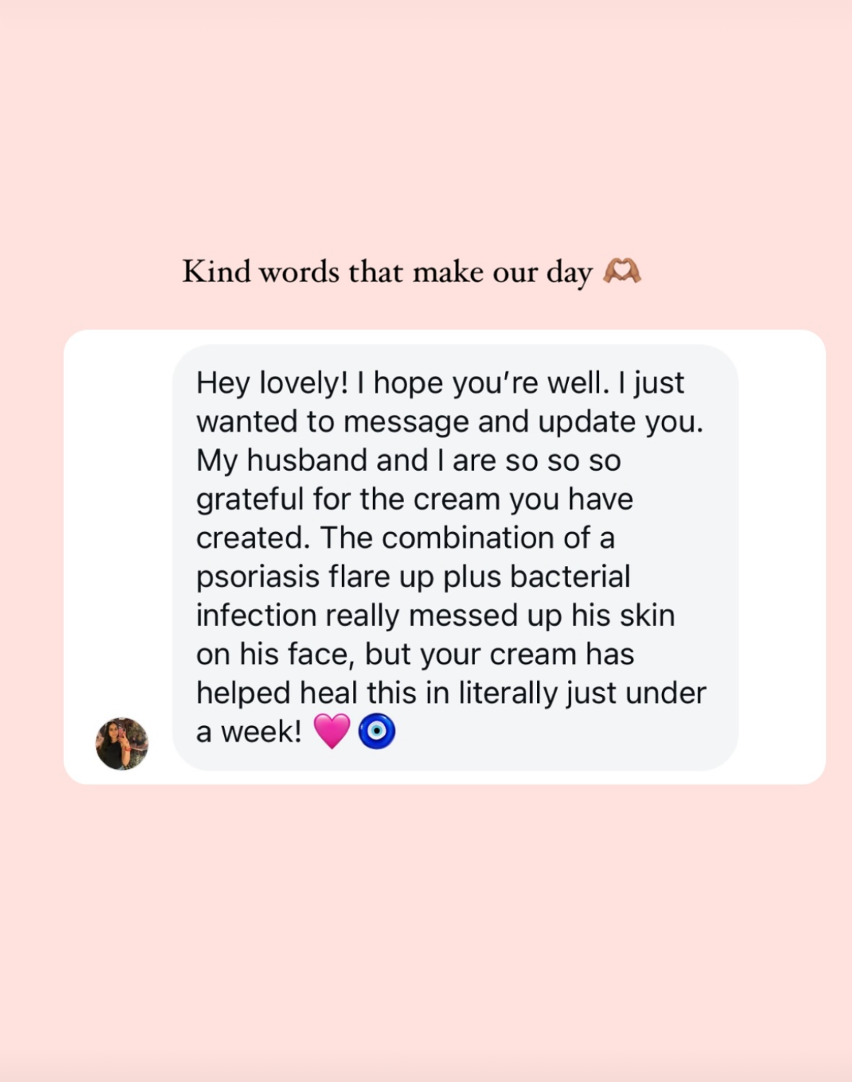 Text message on a pink background with a white border